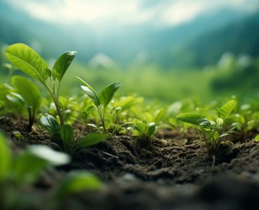 Growing organic and ecological plants, fields background