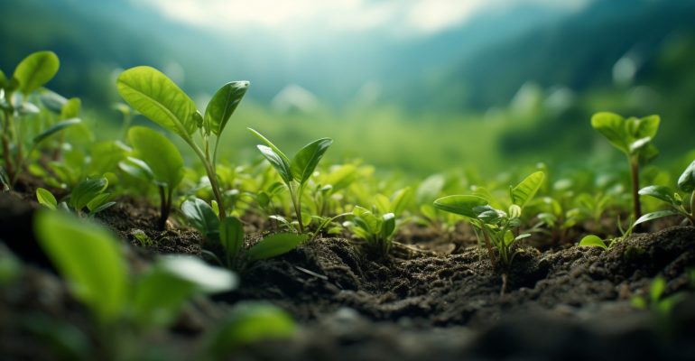 Growing organic and ecological plants, fields background